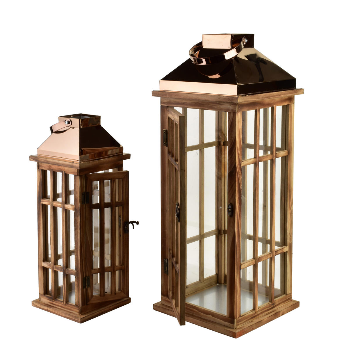 LATERNE Levi 2er Set braun 22/22/58 cm Holz - Braun, Holz (22/58/22cm) - Mondex