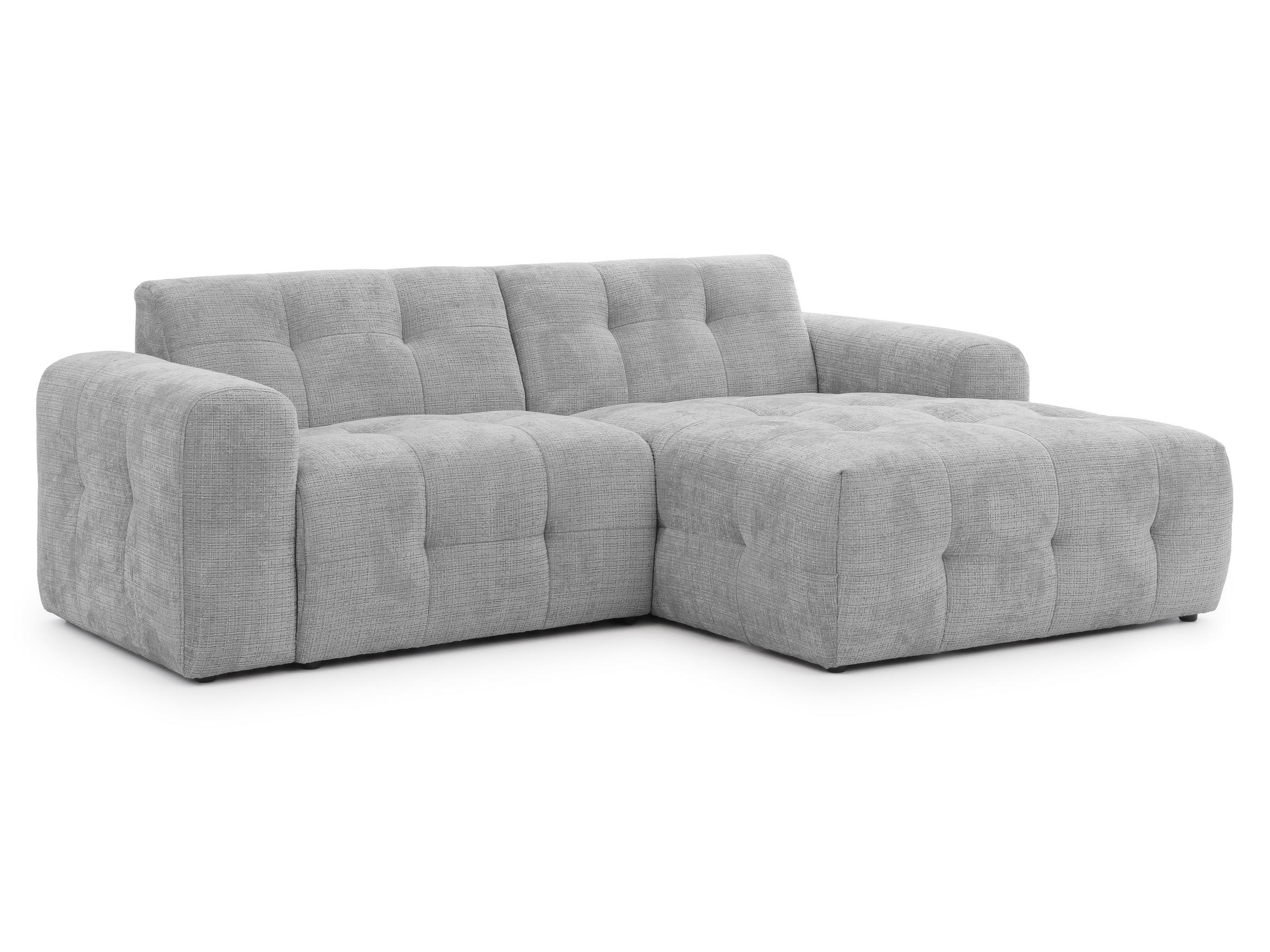 ECKSOFA Kozy im Bumpy-Design mit fester Rückenlehne aus weichem Hellgrau Chenille-Stoff - Ottomane rechts - Hellgrau/Schwarz, Holz/Kunststoff (234/161cm) - S-Style Möbel