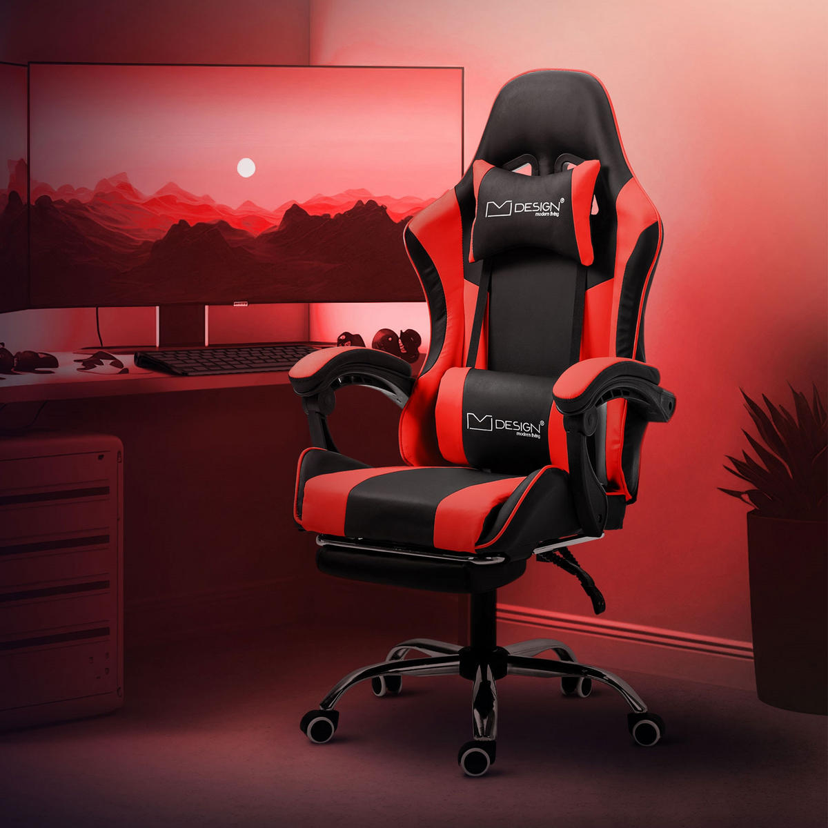 GAMING-STUHL schwarz rot - Rot, Metall (62/128/62cm) - ML-DESIGN