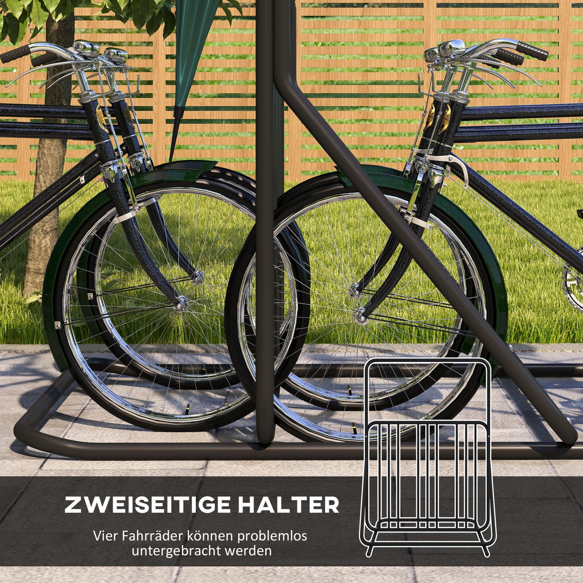 FAHRRADSTÄNDER für 4 Fahrräder Radständer Mehrfachständer beidseitig - Schwarz, Metall (92/130/102cm) - DURHAND