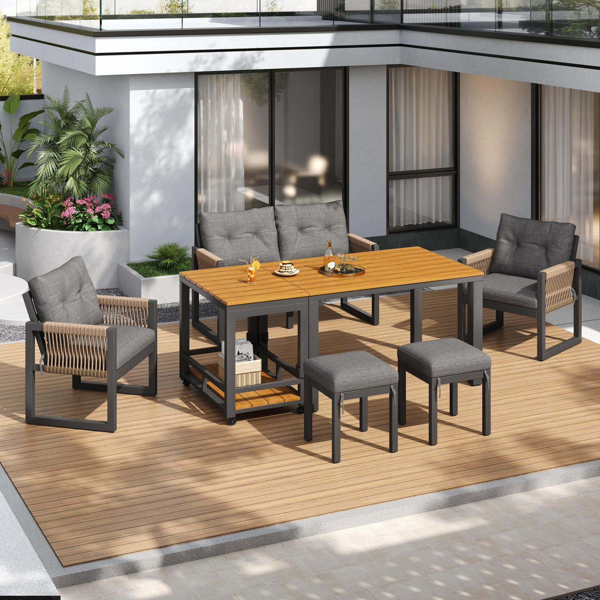 OUTDOOR SOFA SET Metall Armlehnen Kissen - Grau, Metall - LEBENLANG