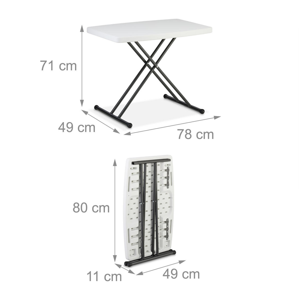 CAMPINGTISCH - Weiß, Kunststoff/Metall (49/78/71cm) - Relaxdays