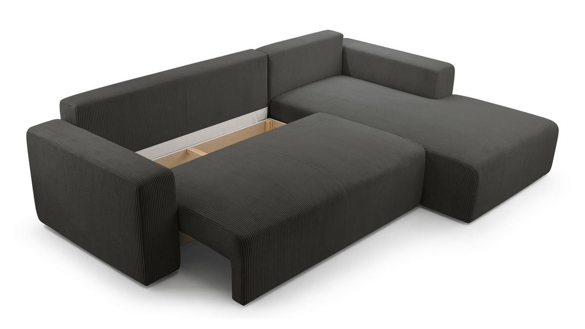 ECKSOFA L Form Catea Dunkelgrau 279/145/84 cm Rechts mit Schlaffunktion - Dunkelgrau/Schwarz, Kunststoff/Textil (279/145cm) - AX Living