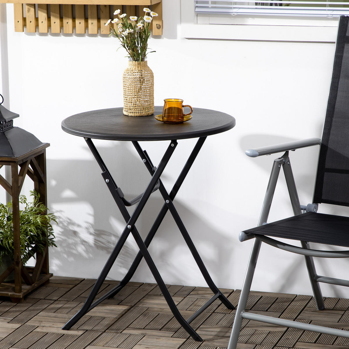 GARTENTISCH 60/60/73 cm dunkelgrau aus Stahl klappbar - Dunkelgrau, Metall (60/60/73cm) - OKWISH