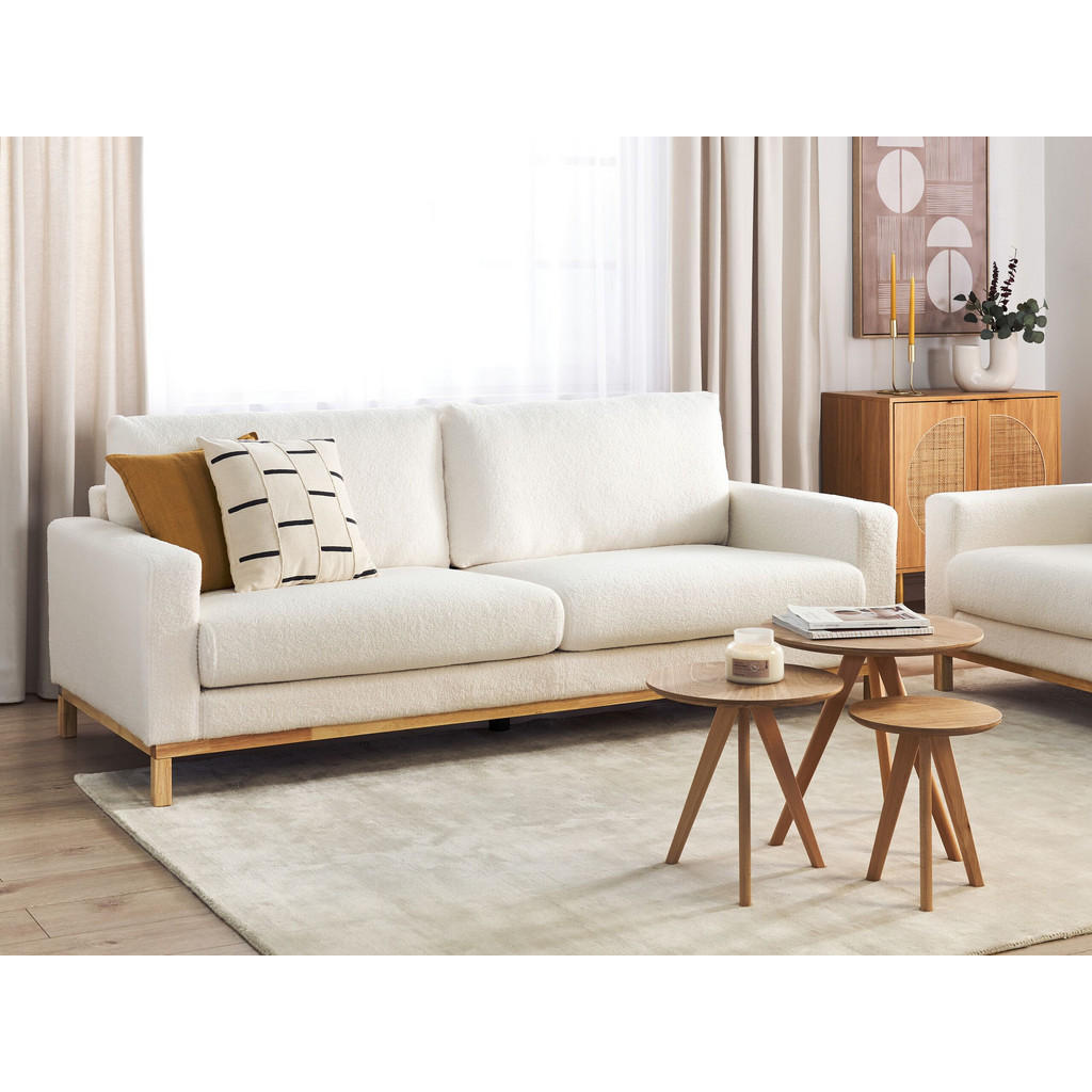 Thumbnail - Beliani 3-Sitzer-Sofa, Weiß, Hellbraun, Textil, 217x84x92 cm, Wohnzimmer, Sofas & Couches, Sofas, 3-Sitzer Sofas