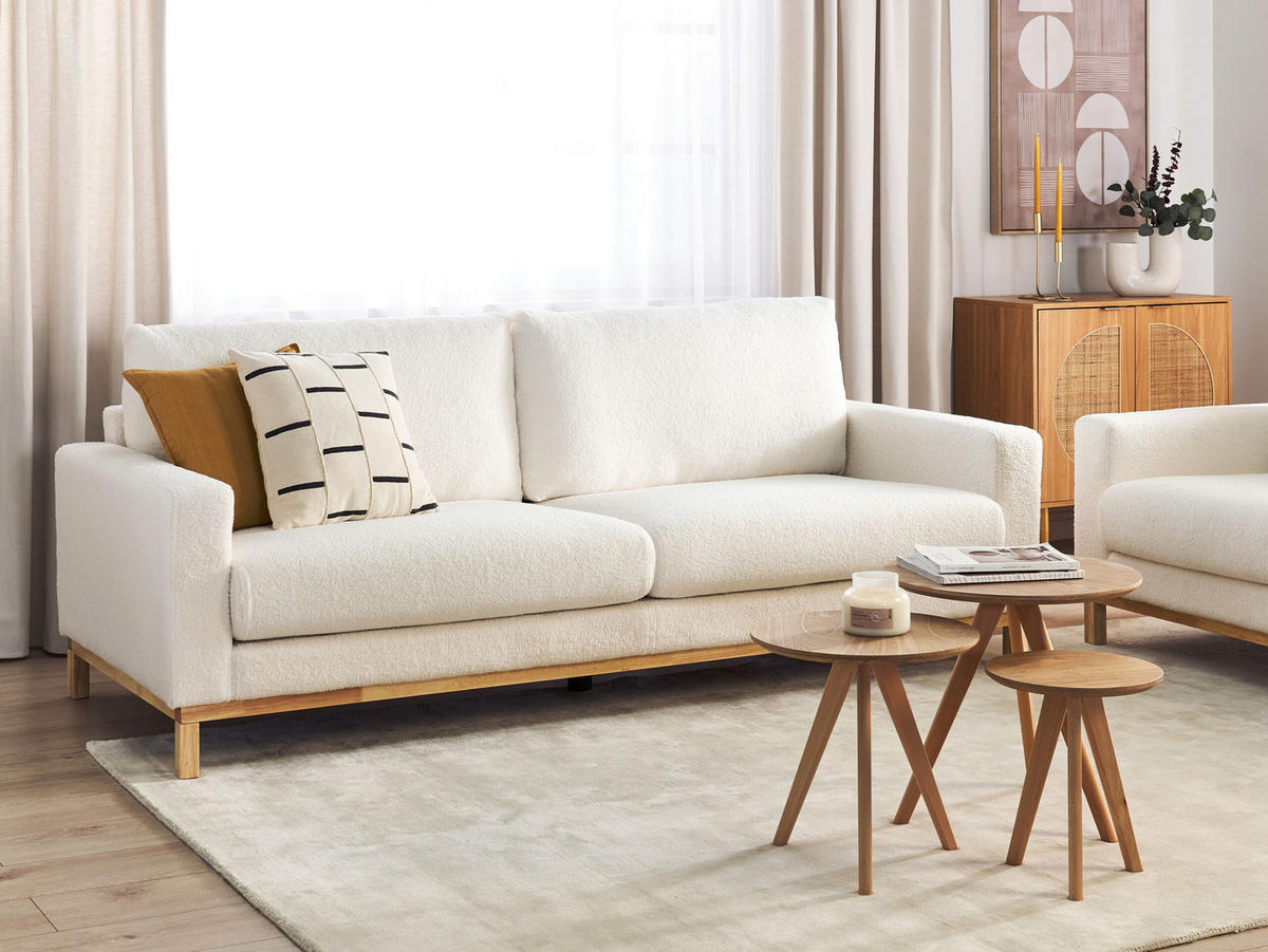 3-SITZER-SOFA Bouclé weiß/hellbraun Siggard - Hellbraun/Weiß, Textil (217/84/92cm) - Beliani