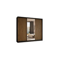 KLEIDERSCHRANK mit Spiegel-Schiebetüren und Aluminium-Leisten - LAMELO - 240 cm Schwarz+Artisan+Schwarz - Schwarz, Holzwerkstoff (240/216/61cm) - ALTDECOR
