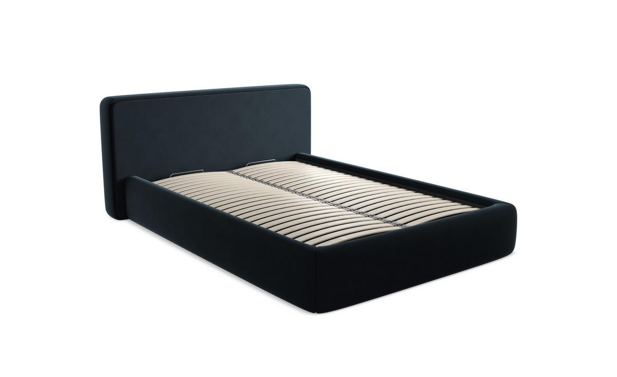 POLSTERBETT mit Bettkasten und Lattenrost 180x228 Blau - Blau/Schwarz, Kunststoff/Textil (160/200cm) - Makamii