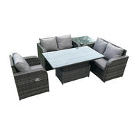 GARTENMÖBELSET Polyrattan 5-Sitzer - Dunkelgrau, Metall - Fimous