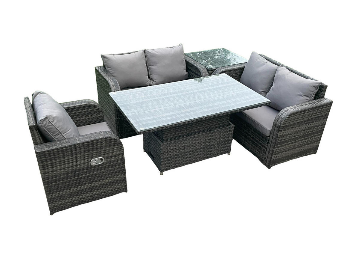 GARTENMÖBELSET Polyrattan 5-Sitzer - Dunkelgrau, Metall - Fimous