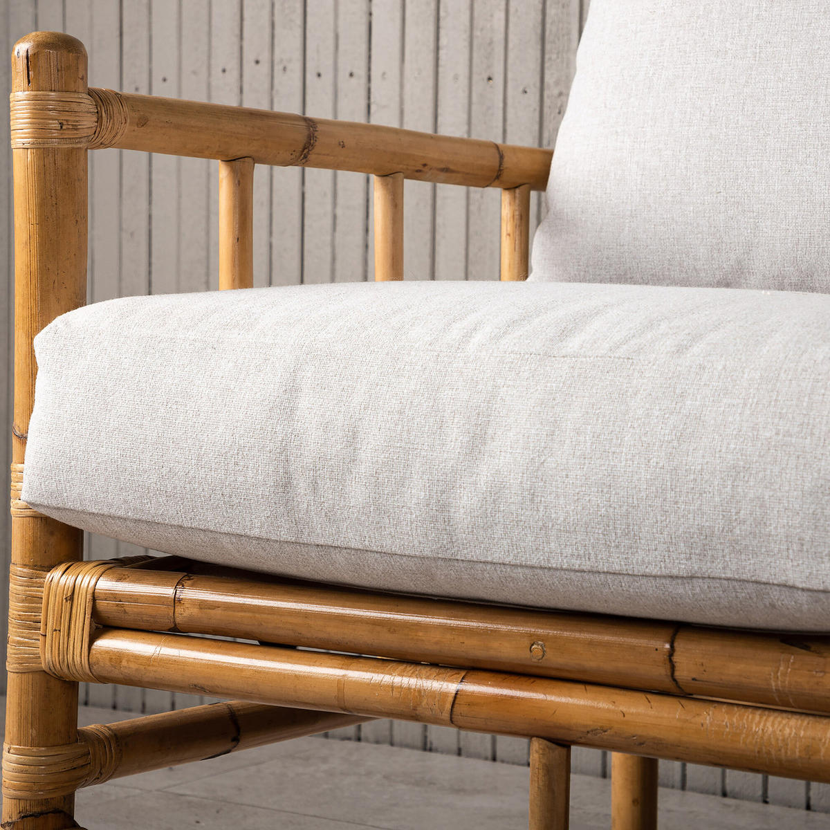 LOUNGESOFA - Weiß - Rattan - 180 x 88 x 77 cm - Beige/Weiß, Naturmaterialen (180/88/77cm) - home24