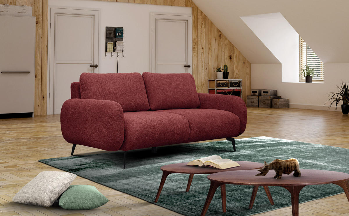 SOFA FEBE 3-Sitzer, bordeaux - Bordeaux/Schwarz, Holz/Textil (190/82/96cm) - Courtois Laville