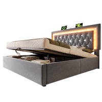 POLSTERBETT 160/200 cm Grau mit LED-Beleuchtung Stauraum USB- und Type-C-Anschlüssen mit Matratze - Grau, Textil (160/200cm) - OKWISH