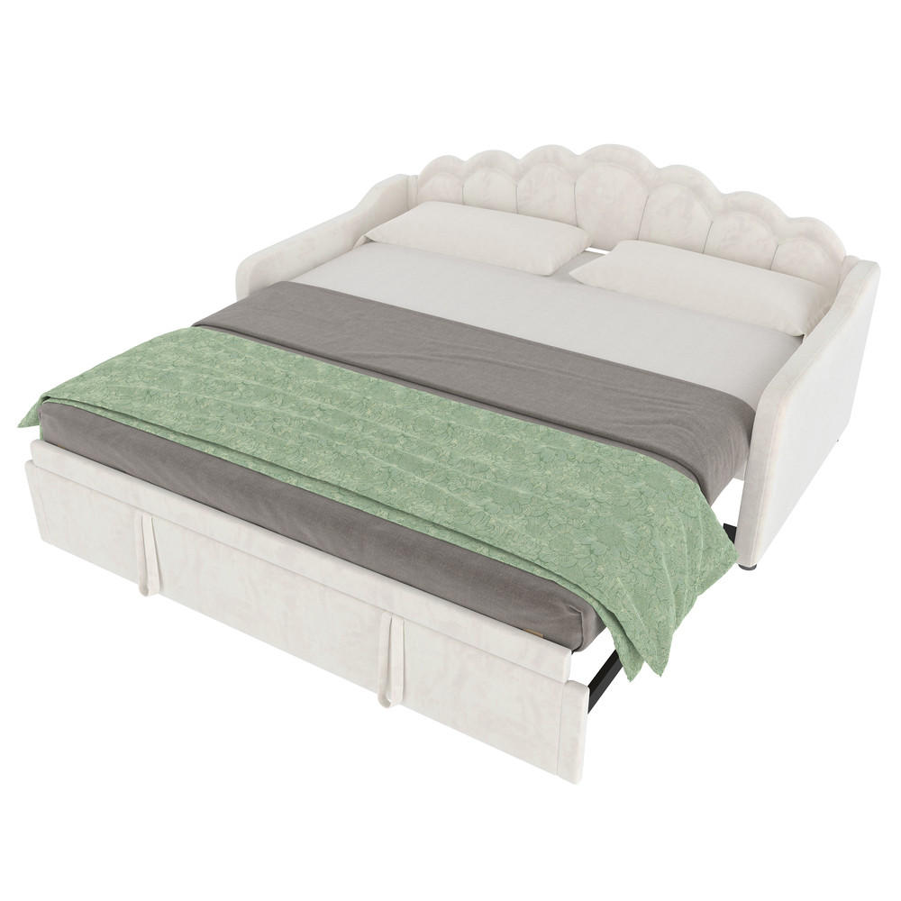 TAGESBETT 90/200 cm Beige mit ausziehbarem Bett und LED-Beleuchtung - Beige, Textil (90/200cm) - OKWISH