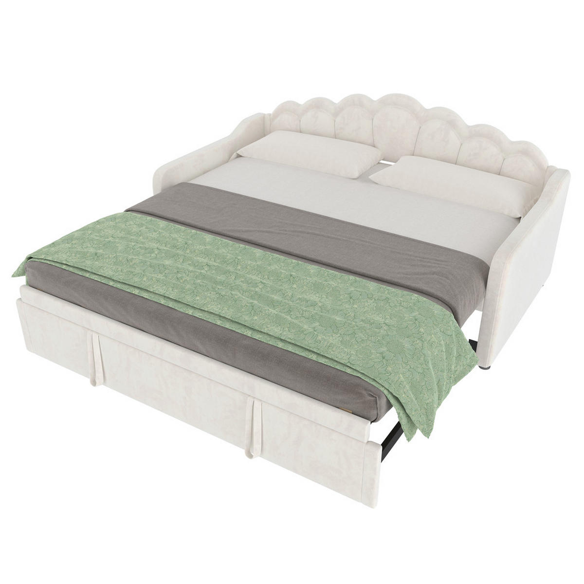 TAGESBETT 90/200 cm Beige mit ausziehbarem Bett und LED-Beleuchtung - Beige, Textil (90/200cm) - OKWISH