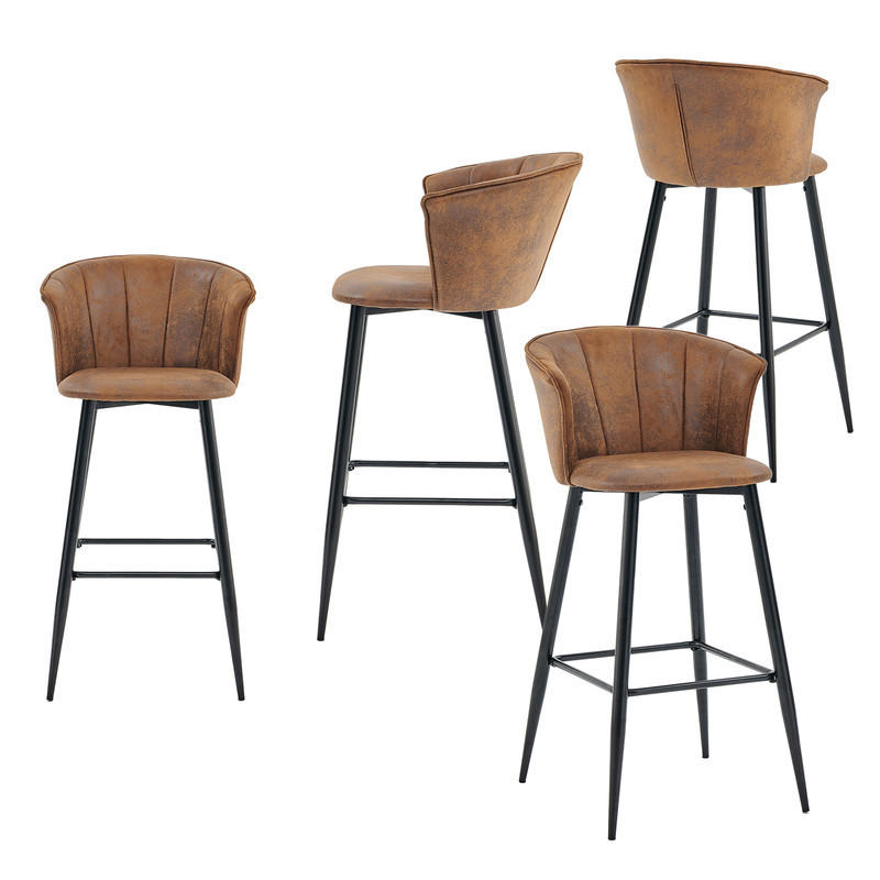 BARHOCKER 4er-Set Gepolsterte in Wildlederoptik, 72 cm Sitzhöhe, Braun - Braun, Textil/Metall (46.2/97/49.5cm) - Meubles Cosy