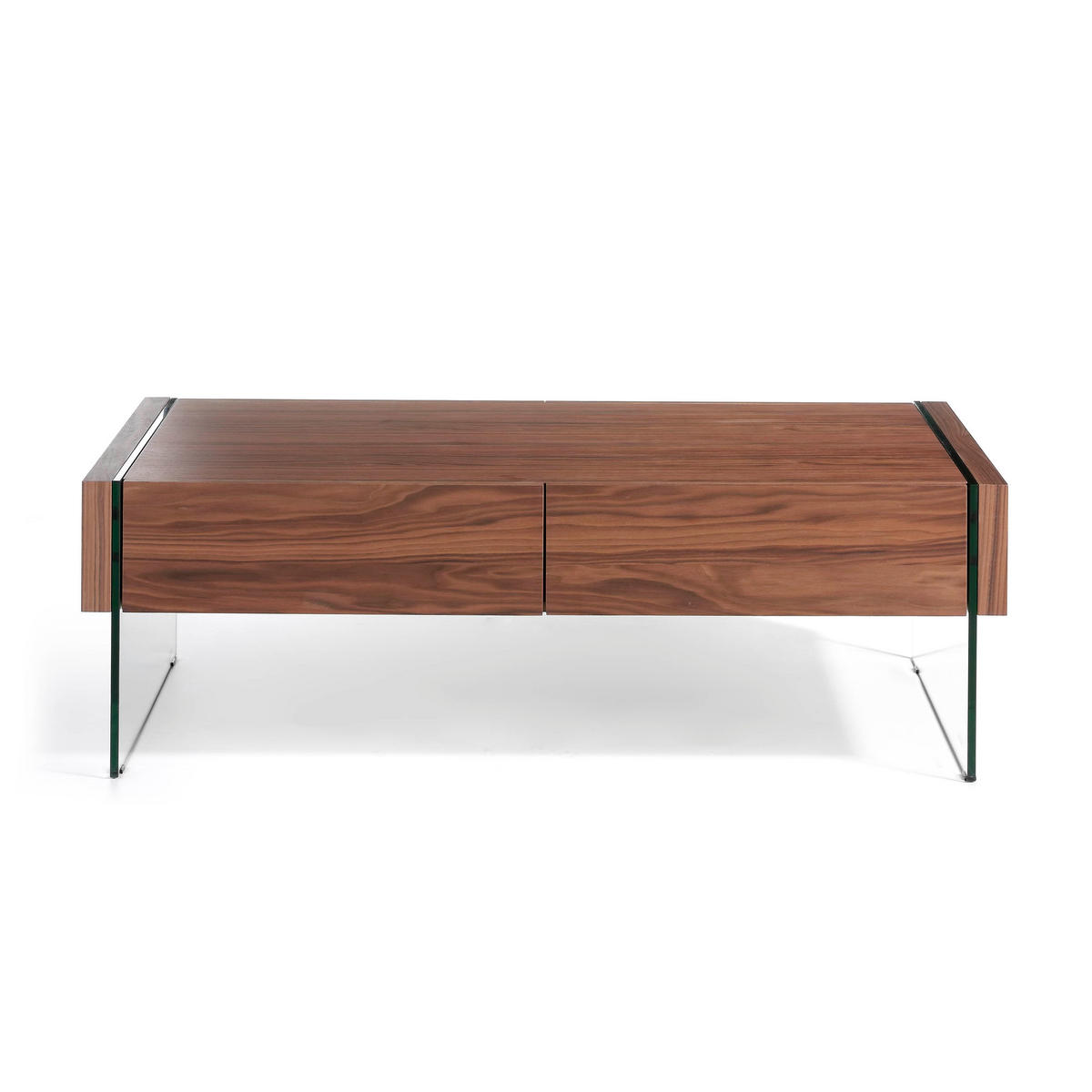 COUCHTISCH Rechteckig Glas , Walnuss 127/59/41 cm - Transparent/Nussbaumfarben, Glas/Holz (59/127/41cm) - ANGEL CERDA
