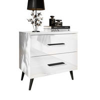 NACHTTISCH AURA mit Griffen, schwarzen Beinen - Weiß, Holzwerkstoff (55/54/37cm) - Lookway