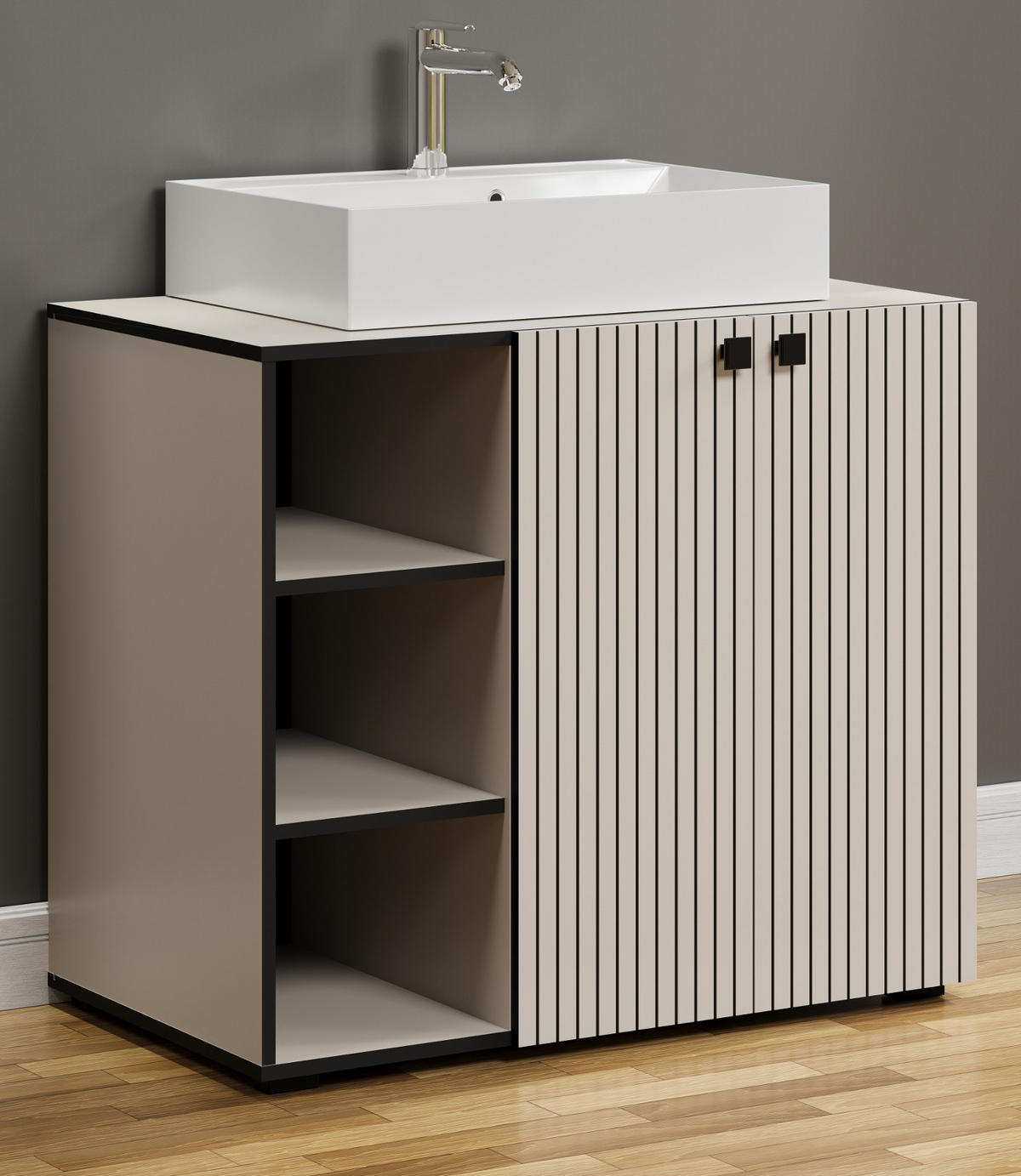 WASCHTISCH Kaschmir, Grau 90 cm, Set inklusive Waschbecken - Kaschmir/Schwarz, Holzwerkstoff/Metall (90/91/53cm) - Top.Furn