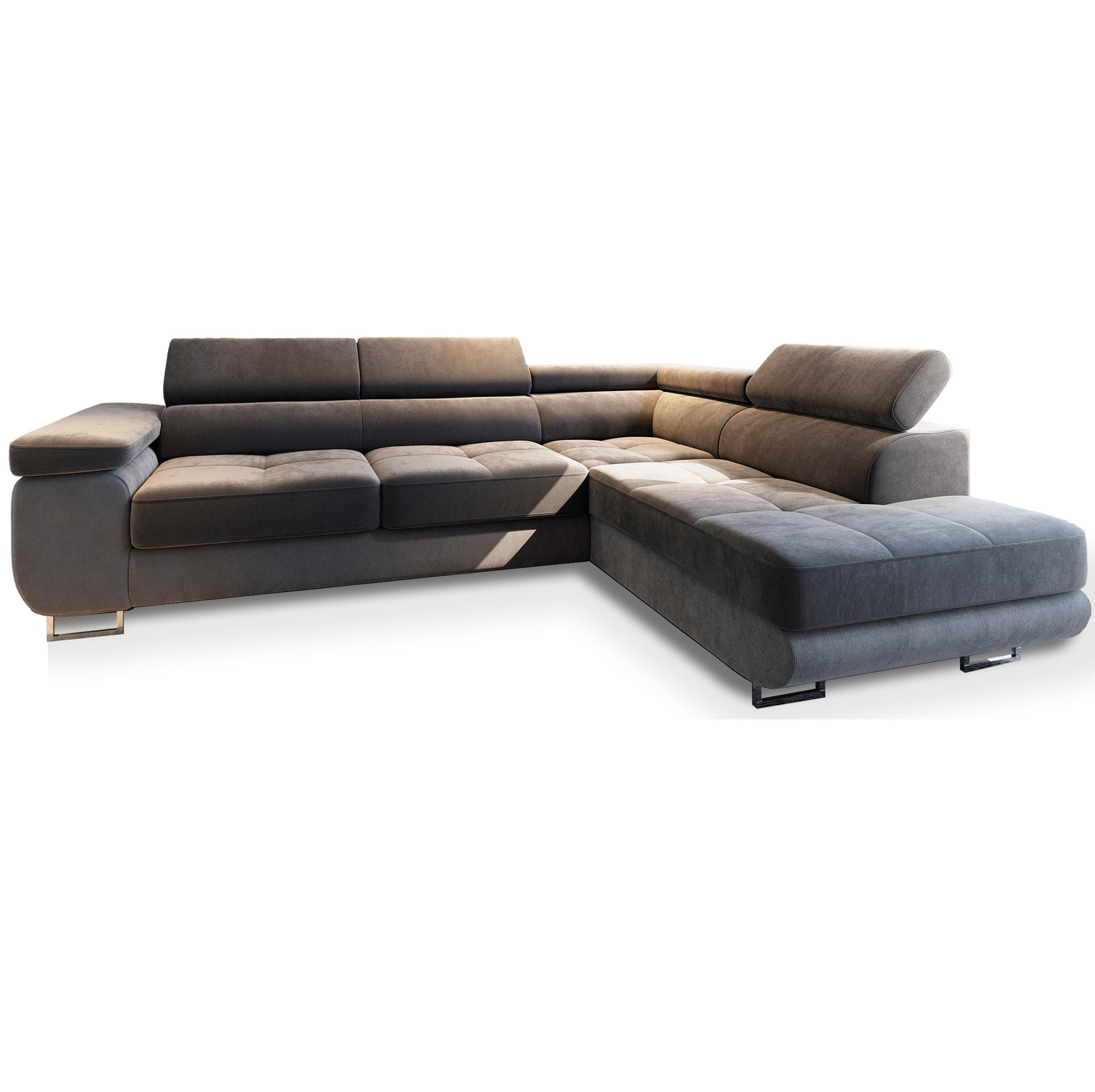 ECKSOFA SELVA R-S Grau Velours-Stoff mit Schlaffunktion - Grau, Holz (275/202cm) - MASSENO