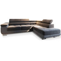 ECKSOFA SELVA R-S Grau Velours-Stoff mit Schlaffunktion - Grau, Holz (275/202cm) - MASSENO