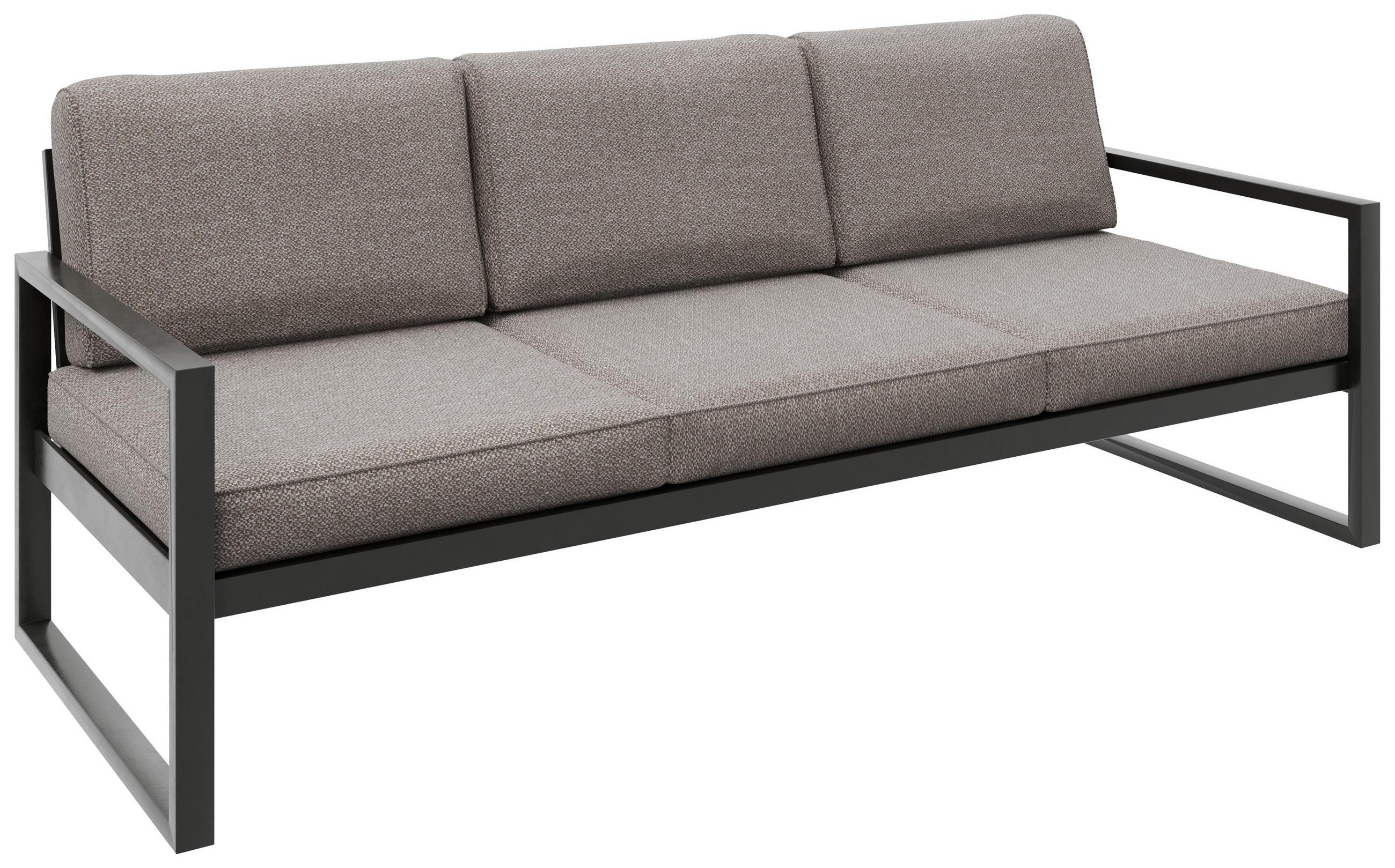 GARTENBANK Bellano Outdoor 3-Sitzer Polster-Loungebank, Stahlgestell Schwarz, Dunkelbeige 76/216/80 cm - Beige, Textil (216/86/80cm) - WFL GROUP