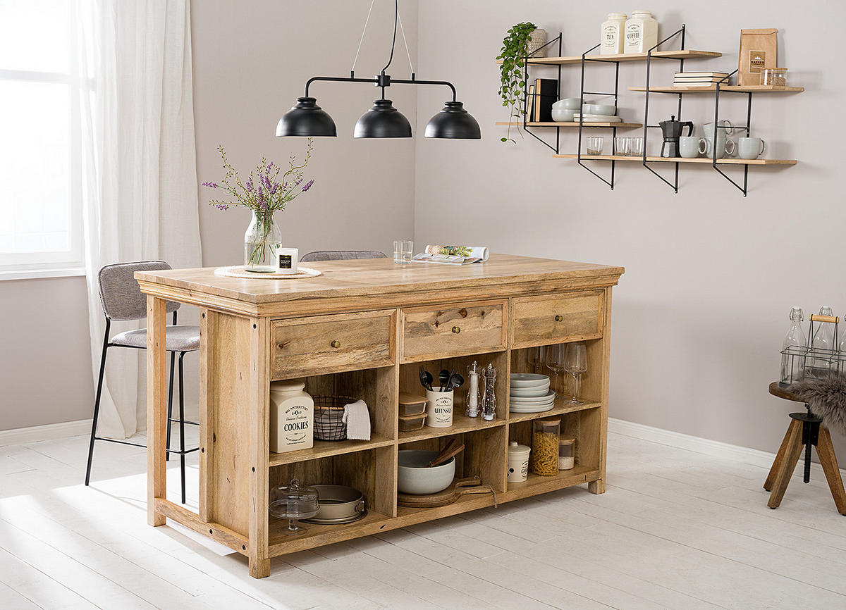 KÜCHENINSEL - Mango massiv - Braun, Holz (180/94/80cm) - home24