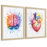 POSTER Set aus 2 Anatomie Drucke und Wandbilder mit Gehirn und Herz Künstlerische Mehrfarbig Aquarell Illustration Wanddekoration Größe Rahmenlos A3 - Klar, Papier (29.7/42/3cm) - Nacnic