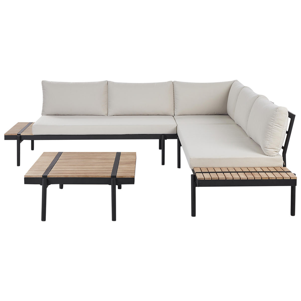 LOUNGE-SET 5-Sitzer Weiß Bellariva - Hellbraun/Schwarz, Holz - Beliani