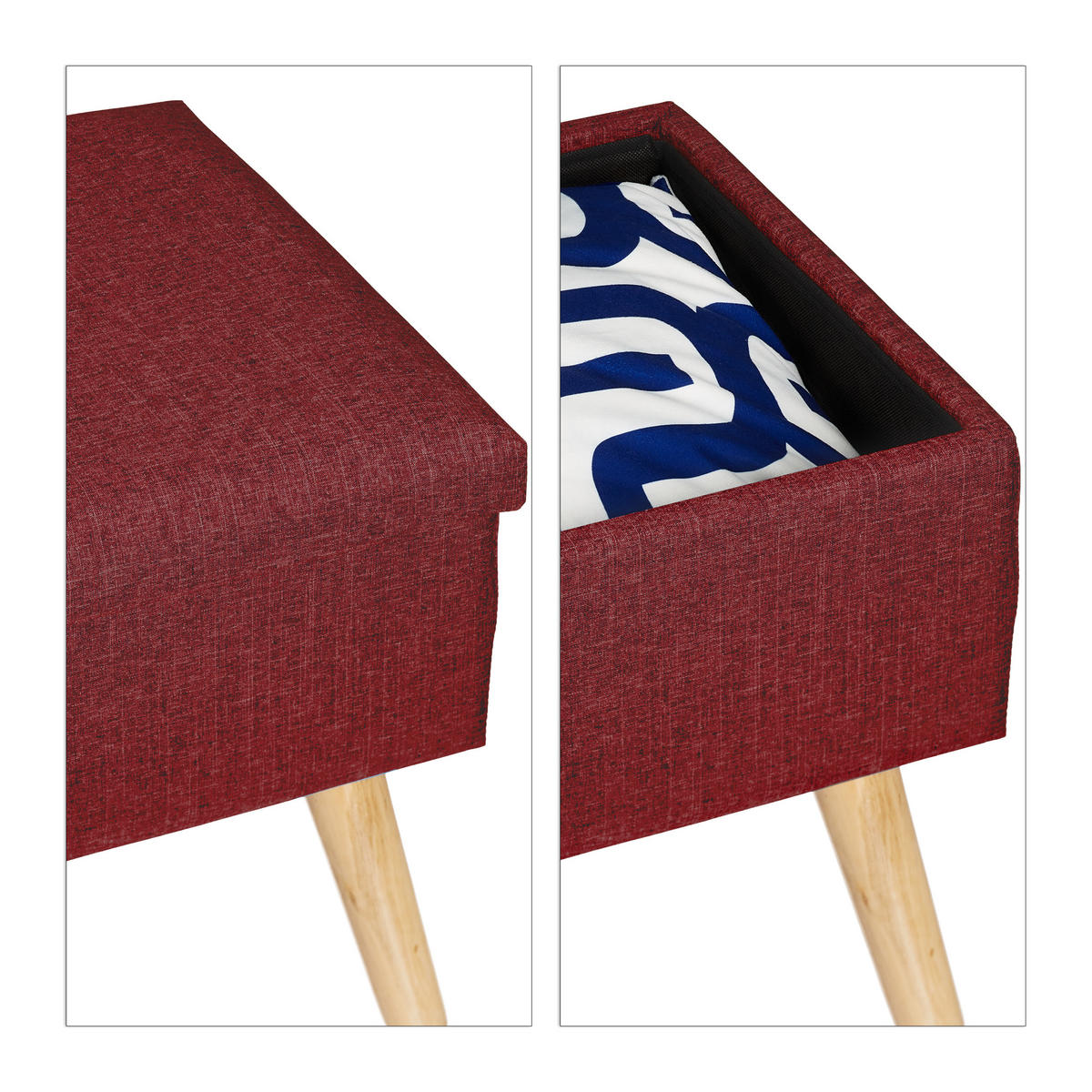 SITZBANK - Dunkelrot, Holz/Holzwerkstoff (77/39/39cm) - Relaxdays