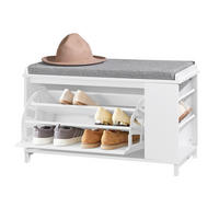 SCHUHBANK Weiß - Hellgrau/Weiß, Holzwerkstoff/Metall (82/53/35cm) - SoBuy