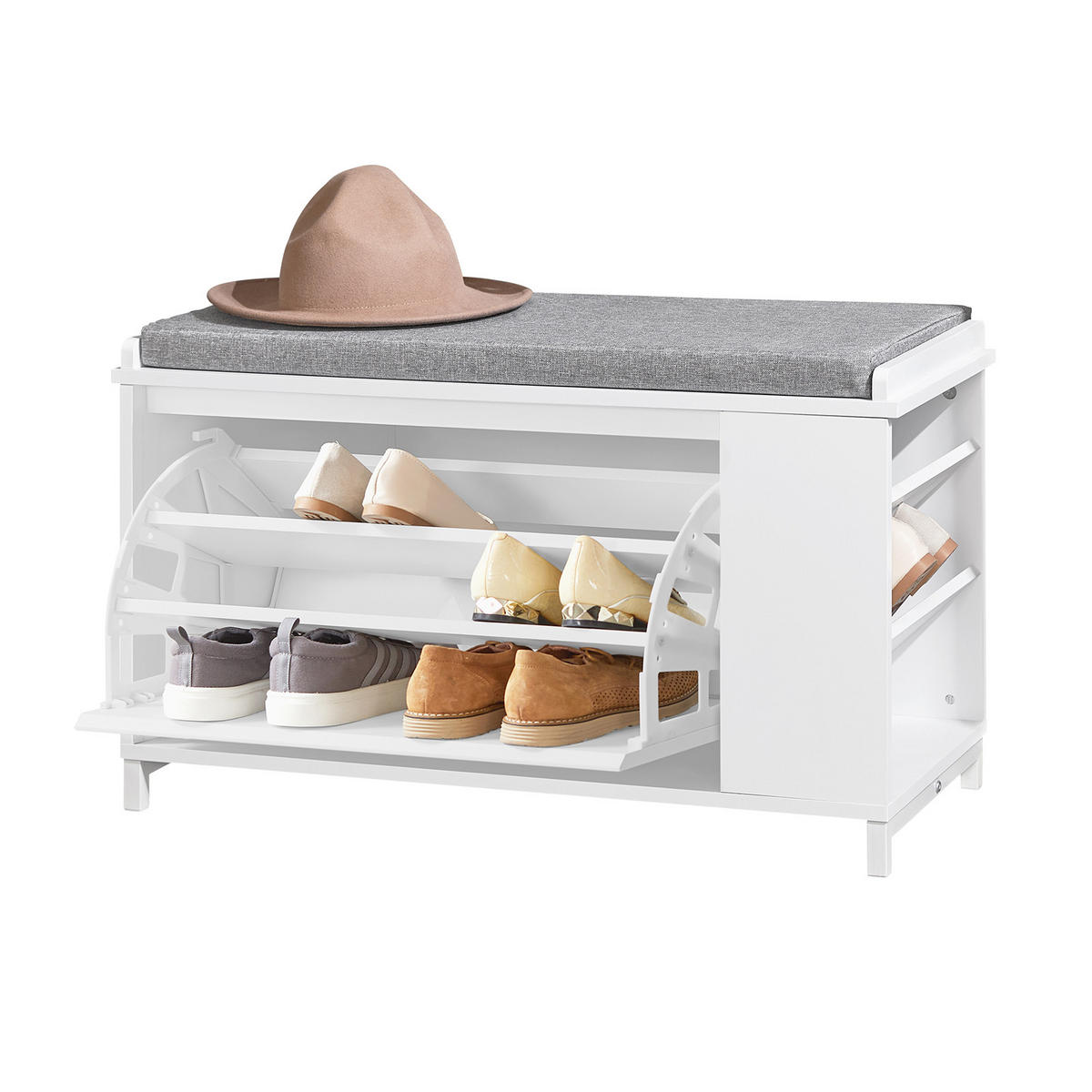 SCHUHBANK Weiß - Hellgrau/Weiß, Holzwerkstoff/Metall (82/53/35cm) - SoBuy