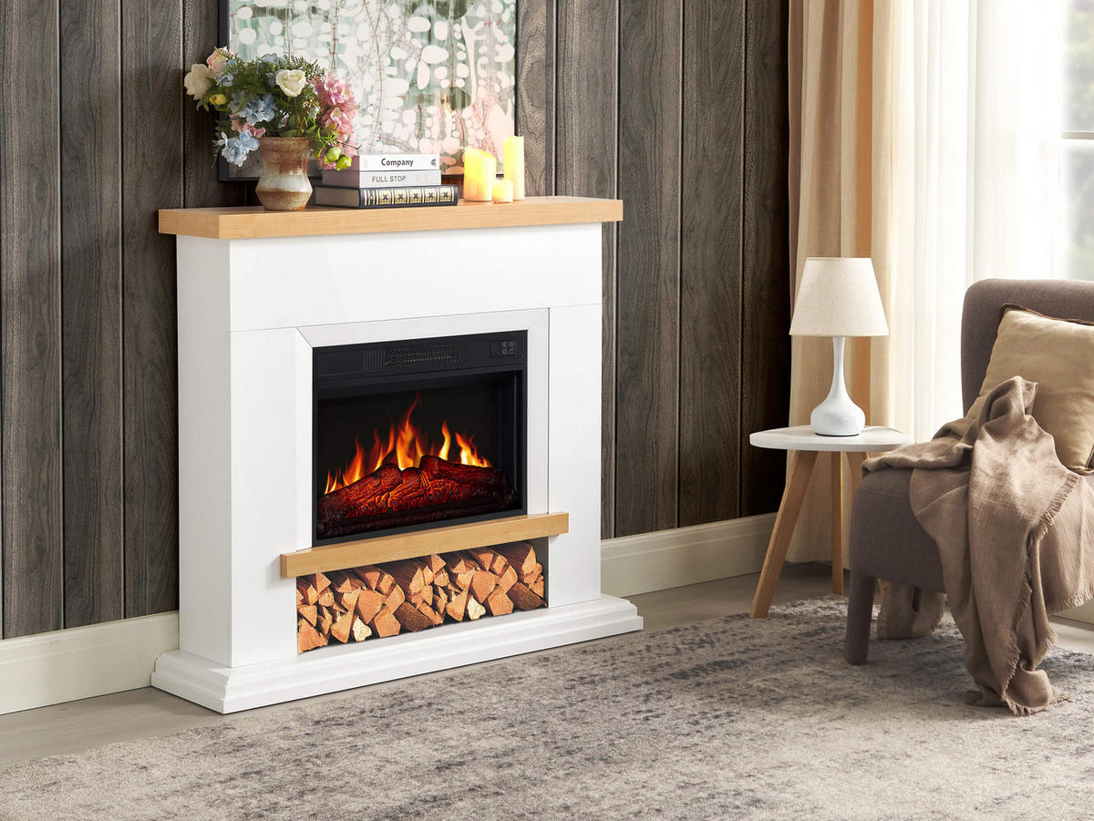 ELEKTROKAMIN Shelford AF23S Weiß – Breite 107 cm, 3D-Flammeneffekt, LED-Beleuchtung, Heizfunktion - Weiß, Glas/Holzwerkstoff (114/104/31cm) - ArtiFlame