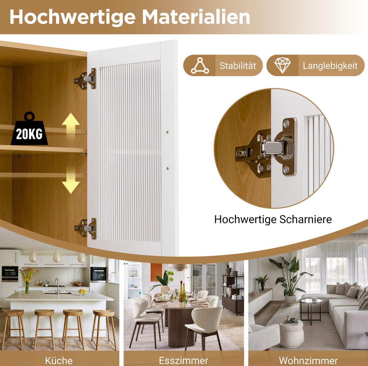 HIGHBOARD 100/200/40 cm Weiß/Natur aus MDF mit Riffelglas - Weiß, Holzwerkstoff (40/200/100cm) - OKMYHOME
