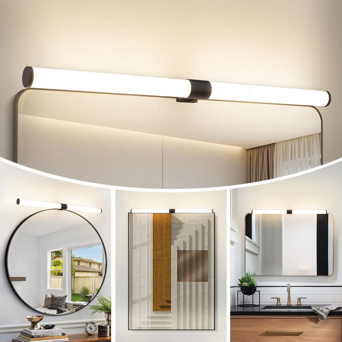 SPIEGELLEUCHTE ALFONSINE II 60/5.2/3.2CM - Schwarz, Kunststoff (60/5.2/3.2cm) - Nettlife