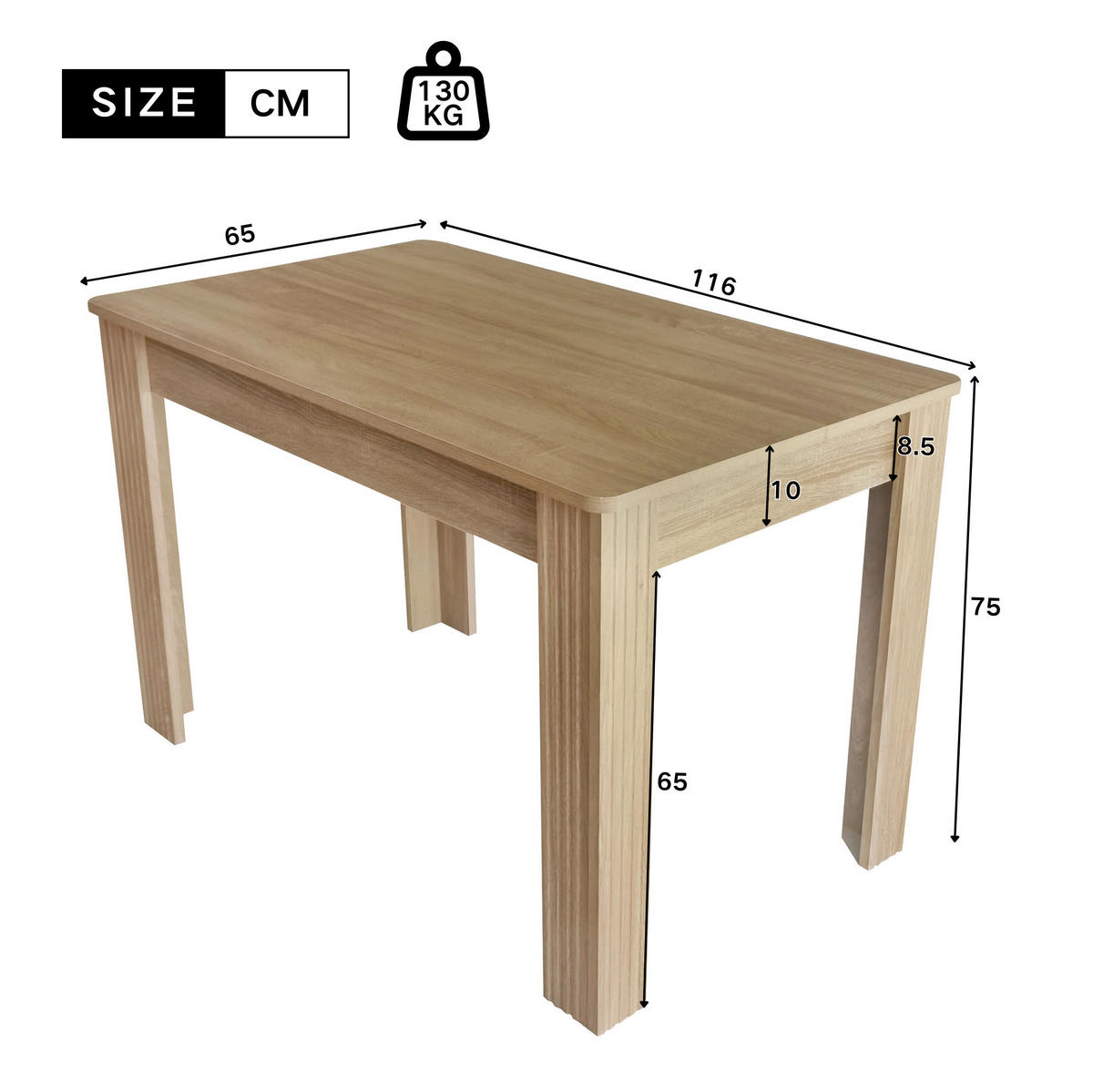 ESSTISCH 75x65x116 cm in Eichefarben aus Spanplatte mit stabiler 4-Bein-Konstruktion - Eichefarben, Holzwerkstoff (65/116/75cm) - Modfu