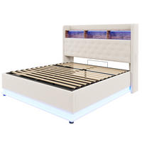 STAURRAUMBETT 180/200 cm DE-01961, in Beige, mit LED, USB und hydraulischem Stauraum - Beige, Metall (180/200cm) - ComfortXL