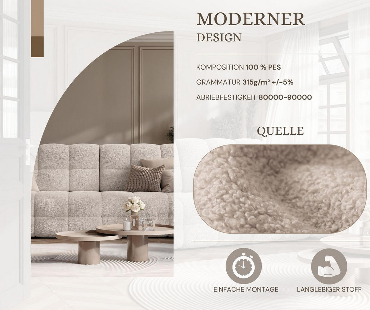 SCHLAFSOFA MOLLY mit Bettkasten, Stoff Beige - Beige, Textil (248/92/93cm) - Idohome