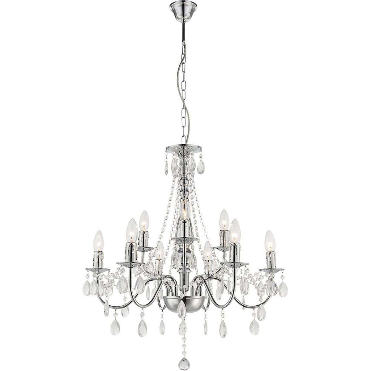 KRONLEUCHTER WILLIAM Chrom Silber Kristalloptik - Silberfarben, Metall (63/63/153cm)