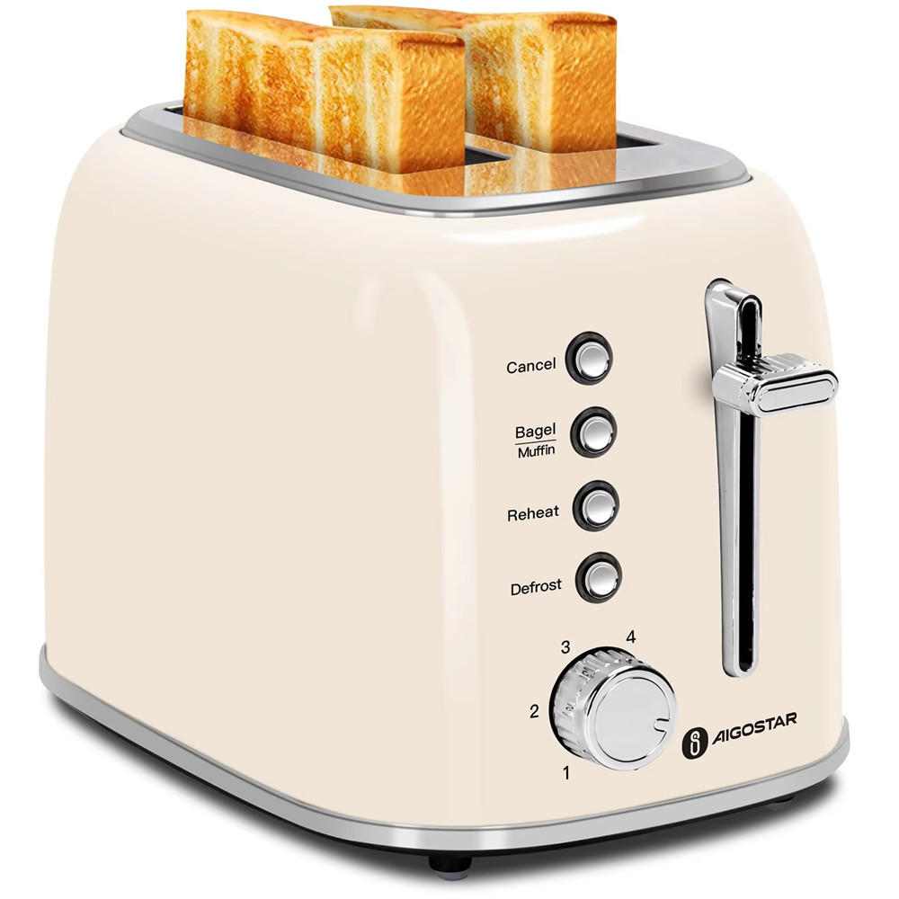 TOASTER 2 Scheiben 6 Stufen Liftfunktion 800W Edelstahl - Beige, Metall (15.5/18/24cm) - Kaket