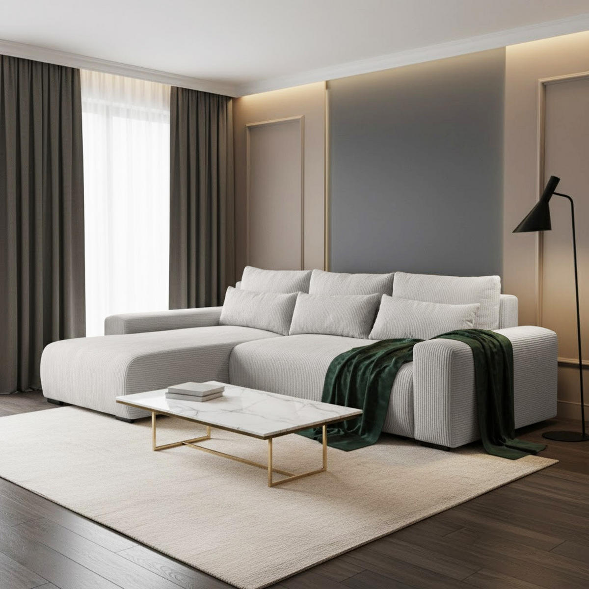 ECKSCHLAFSOFA Benny beige links - Beige/Schwarz, Kunststoff/Textil (271/185cm) - Beautysofa