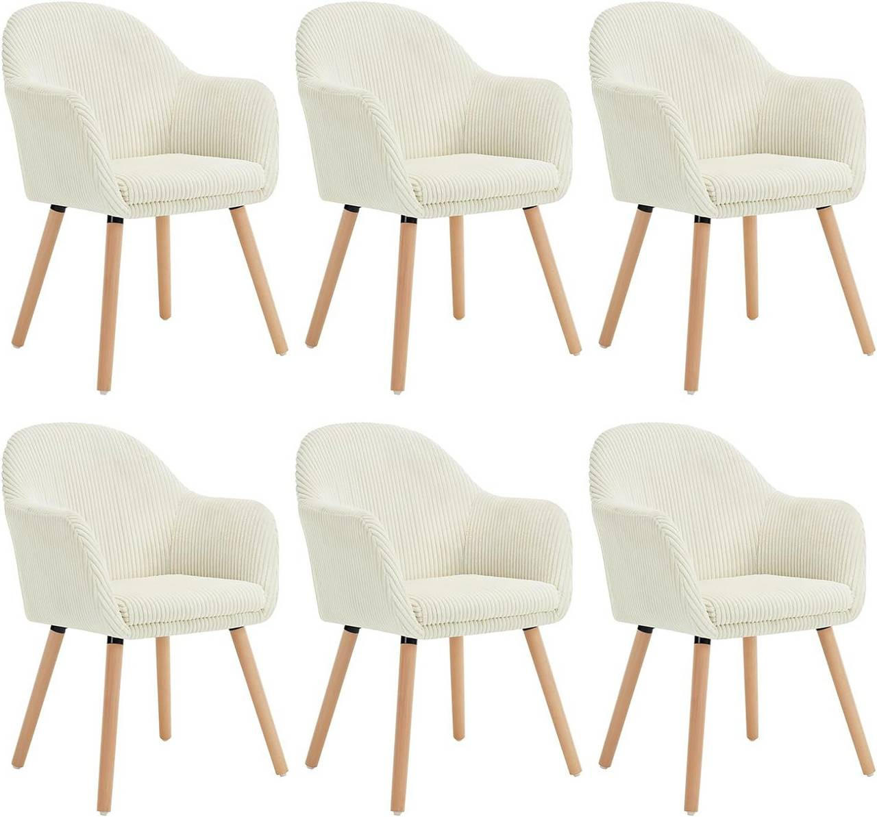 ESSZIMMERSTUHL 6er Set Cord, Holzbeine, Creme - Eichefarben/Creme, Holz/Kunststoff (55.5/83.5/56.5cm) - Woltu