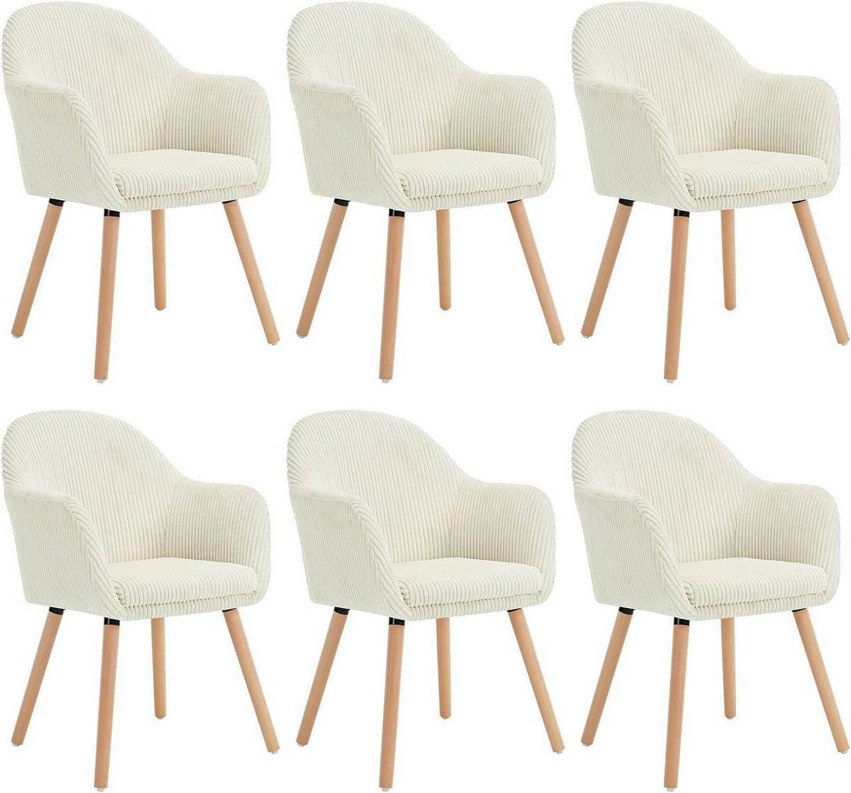 ESSZIMMERSTUHL 6er Set Cord, Holzbeine, Creme - Eichefarben/Creme, Holz/Kunststoff (55.5/83.5/56.5cm) - Woltu