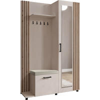 GARDEROBE Linaro mit Spiegel, Sitzbank in Lamellen-Optik 137/207/42 cm, Links - Kaschmir/Beige, Holzwerkstoff (137/207/42cm) - WFL GROUP