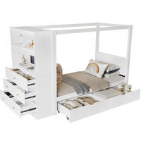 KINDERBETT 90/200 cm in Weiß mit Fallschutz, Stauraum und Himmelstange - Weiß, Holzwerkstoff (90/200cm) - BEAOK