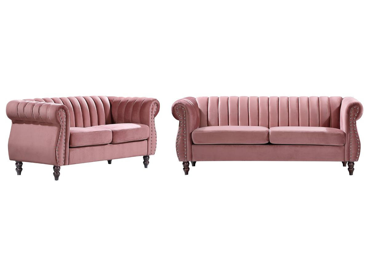 CHESTERFIELD-SOFAGARNITUR - 3-Sitzer & 2-Sitzer - Samt - Altrosa - TRUMBO - Pink, Textil (78/77/195cm) - Vente-Unique