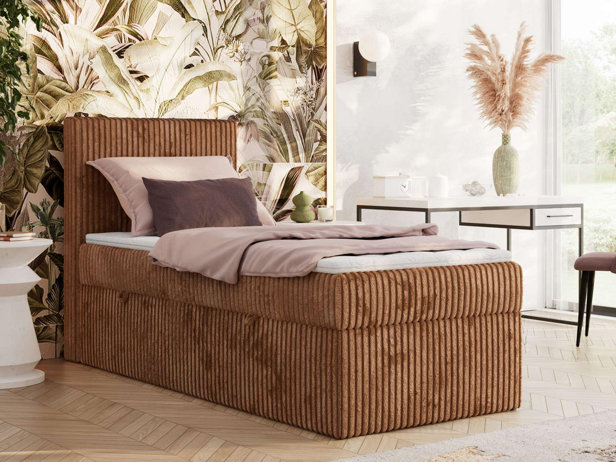 BOXBETT TILIANO 90/200 - Orange Cord - H4 - Visco Topper - Links - Orange, Textil (90/200cm) - MKS