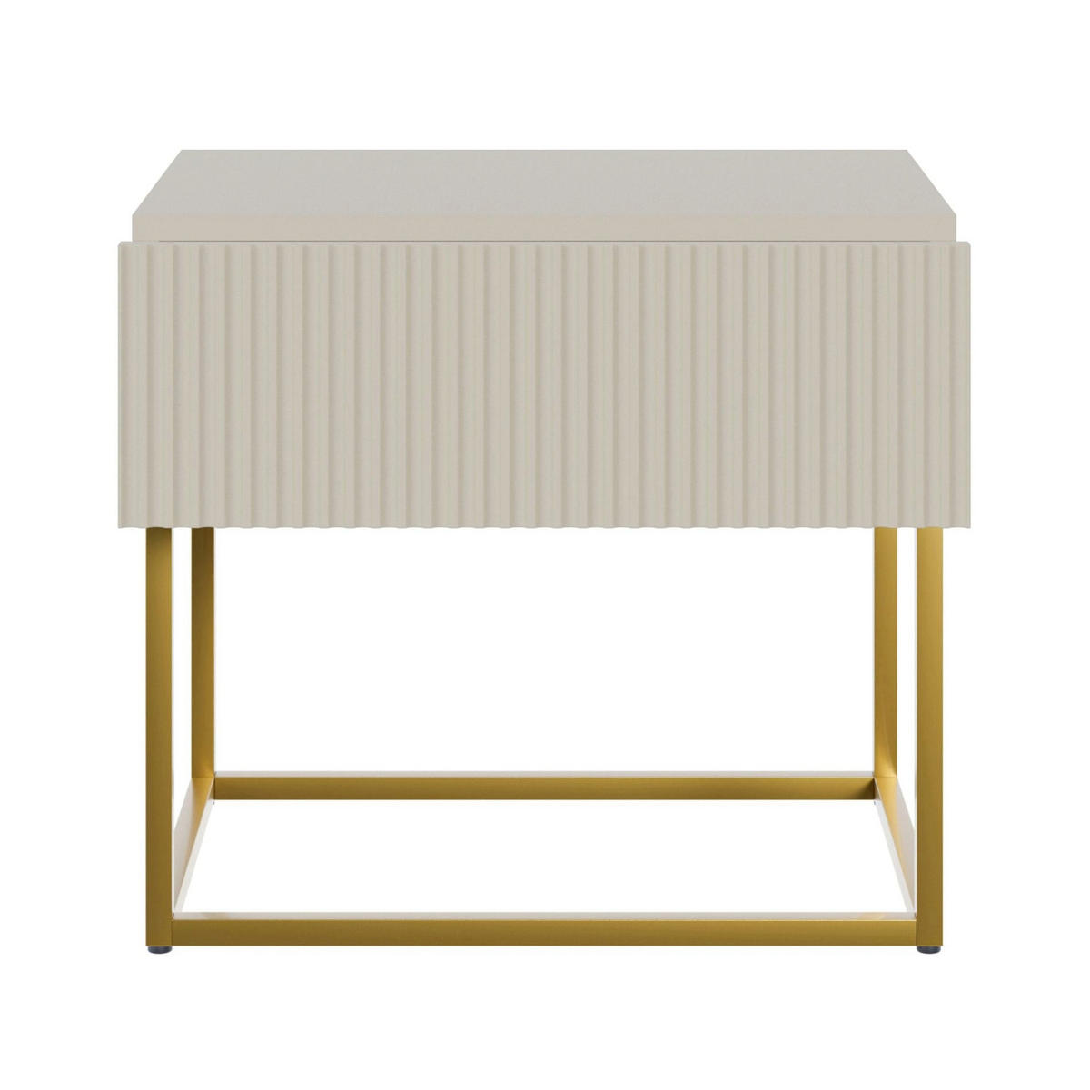 NACHTTISCH Veldio mit Schublade und Rillenfront, Greige mit goldenen Beinen, 50 cm - Greige/Goldfarben, Holzwerkstoff/Metall (50/44/35.6cm) - Selsey