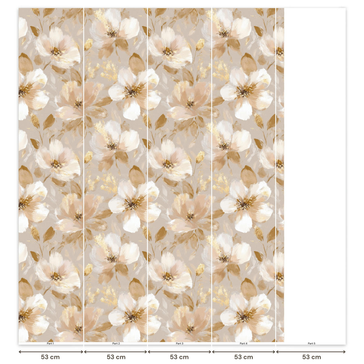 TAPETE - Blumen - künstlerisch - Gold - 220x280 cm - Beige, Papier (220/280cm) - OnlyWow