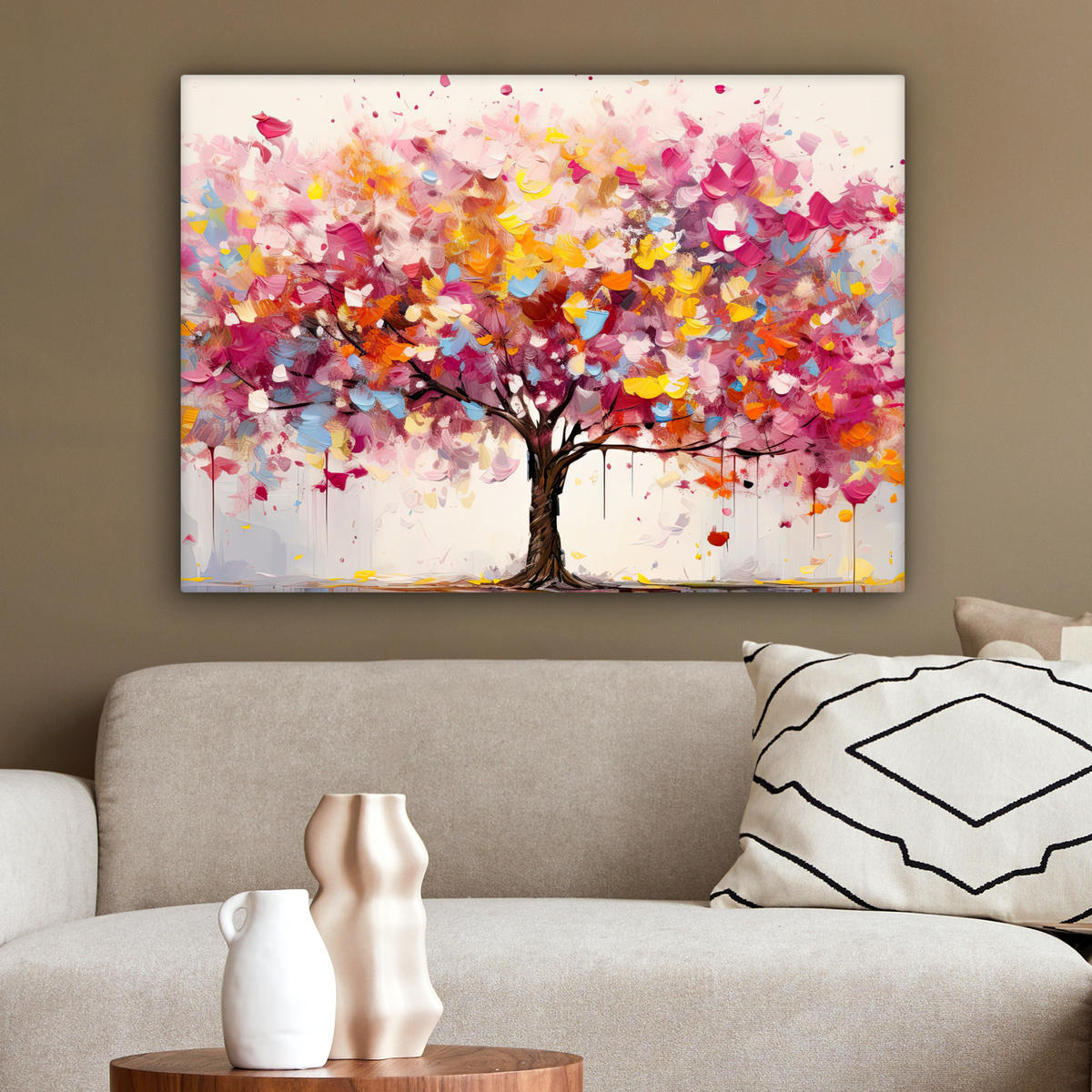 LEINWANDBILD Aquarell - Baum - Kunst - Abstrakt Wandbilder 80x60 cm - Multicolor, Textil (80/60cm) - MuchoWow